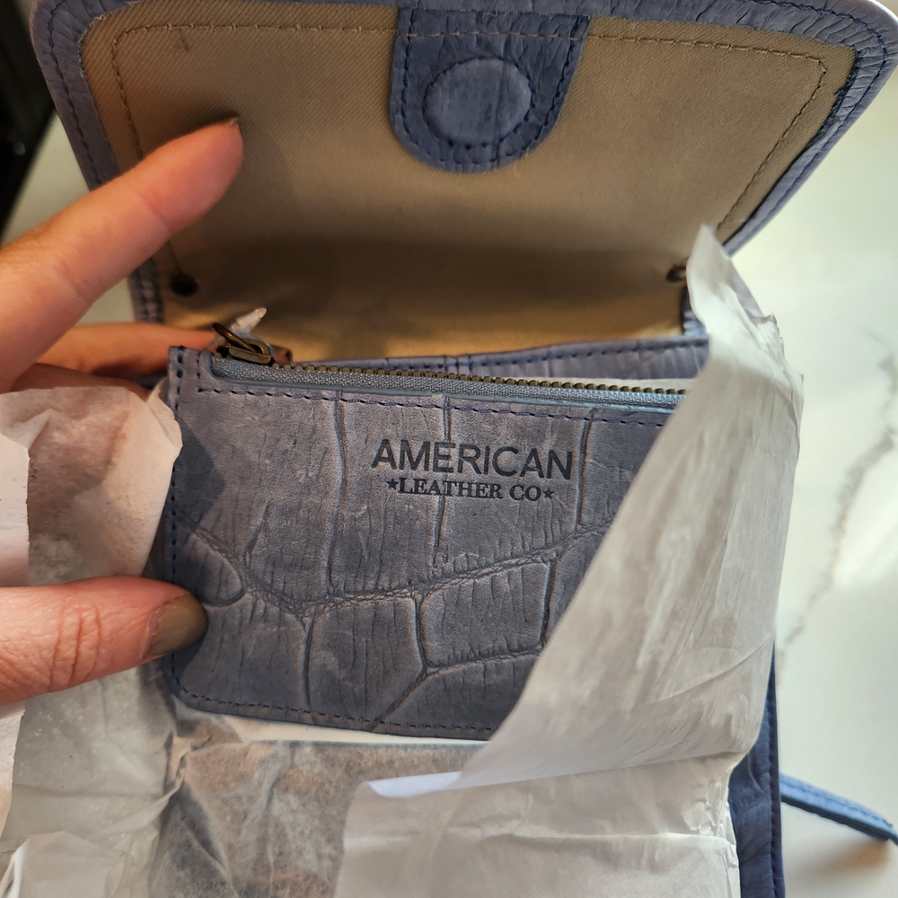 American Leather Co. Blue Croc-Embossed Crossbody Bag NWT - Picture 11 of 15